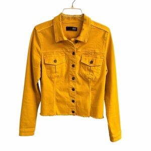 Kut from the Kloth Denim Jacket Golden Yellow Frayed Hem Colorful Preppy Sz XL